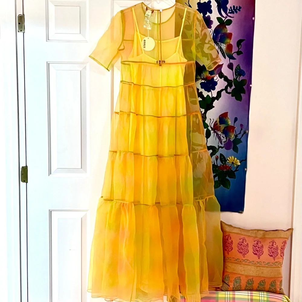 🌺🎉HP🎉🌺 NWT Staud Hyacinth Organza Tiered Maxi Dress Multi Sunray - Picture 13 of 16